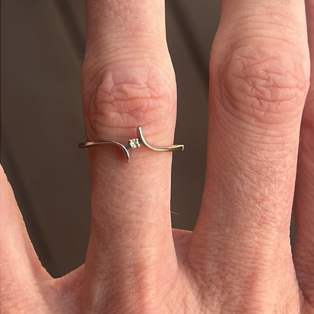 Delicate minimalist 10K white gold and diamond solitaire ring